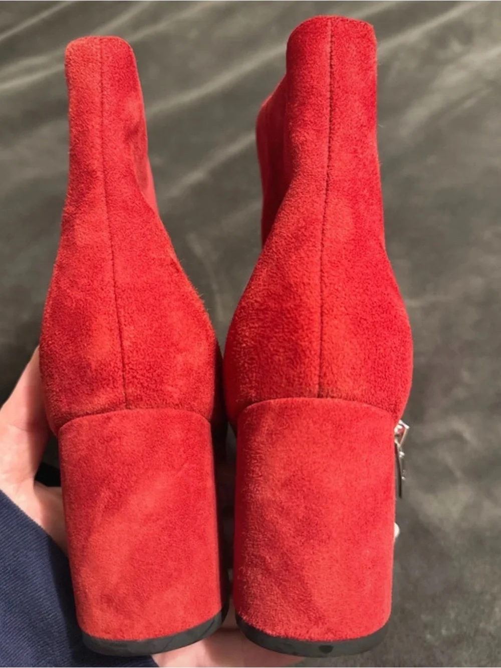 Marc Fisher Red Suede Pointed-Toe Block Heel Ankle Boots